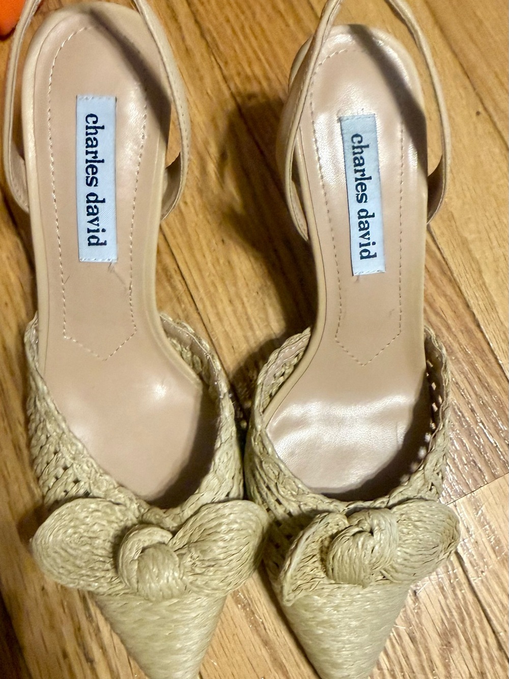 Charles David Natural Woven Pointed Slingback Heels